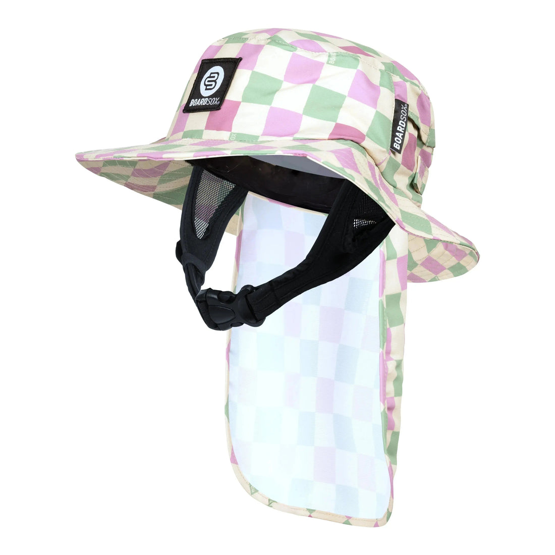 Alana Boardsox surf hat in pastel green and lilac check